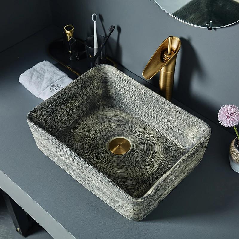 New design Handmade Europe Vintage Style Lavobo Ceramic Bathroom Countertop ceramic wash basin blue Bathroom Sink